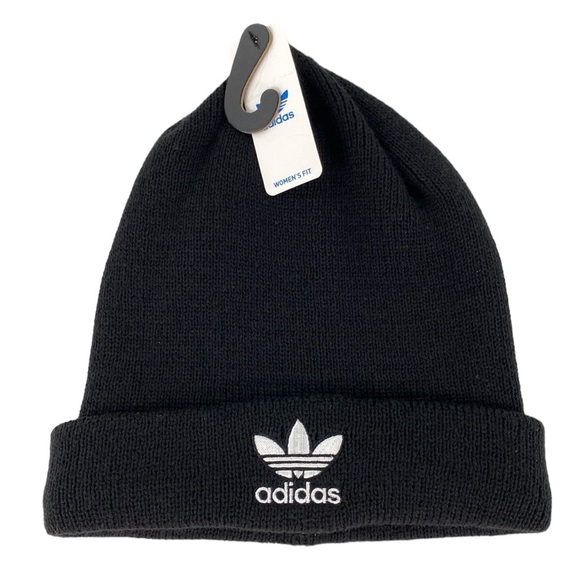 Adidas Originals Trefoil Black Womens Fit Knit Beanie - Picture 1 of 11
